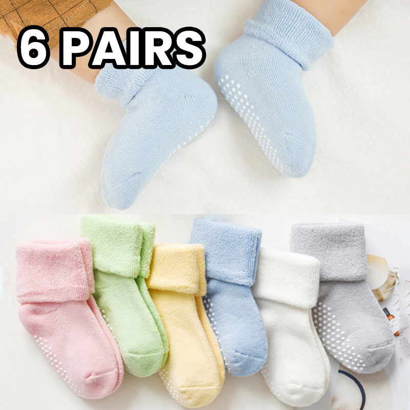Unisex Baby Socks Non Slip - 6 Pairs Thickened Fleece Children's Socks